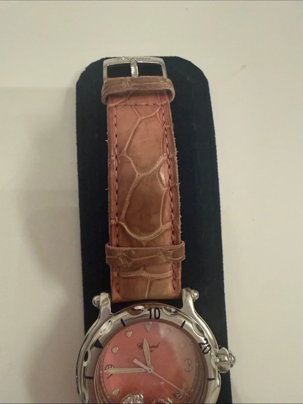 Chopard Pink Dial Watch with Tan Leather Strap